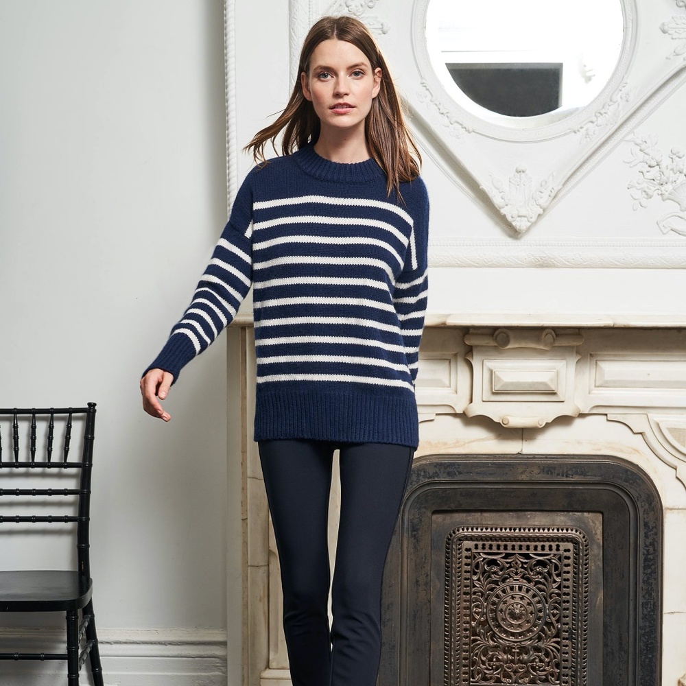 New La Ligne Marin Cashmere Sweater Navy and White Stripe sz XS